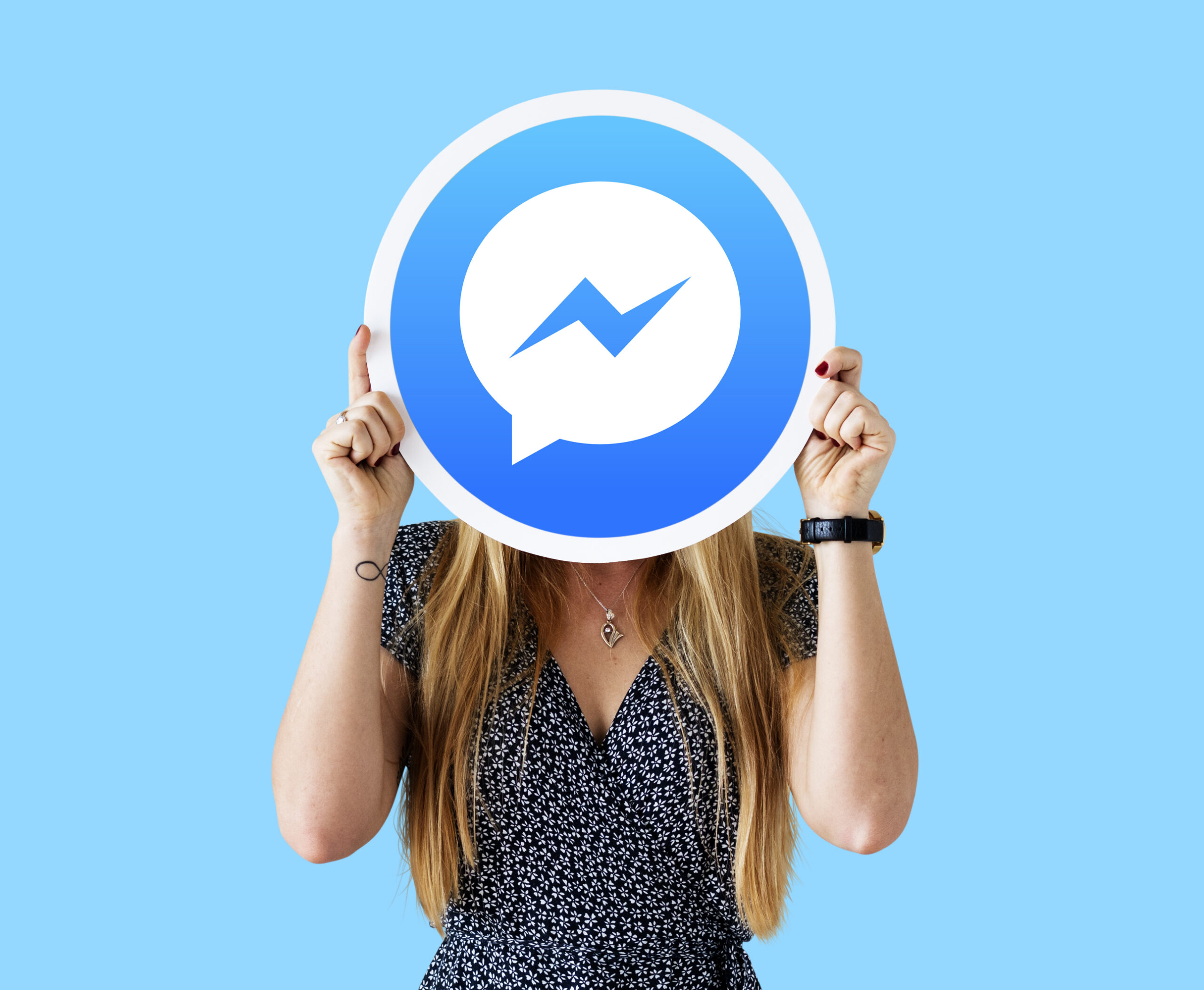 Woman holding a social network icon